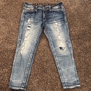 Rock Revival Blue Skinny Jeans with Distressed Details